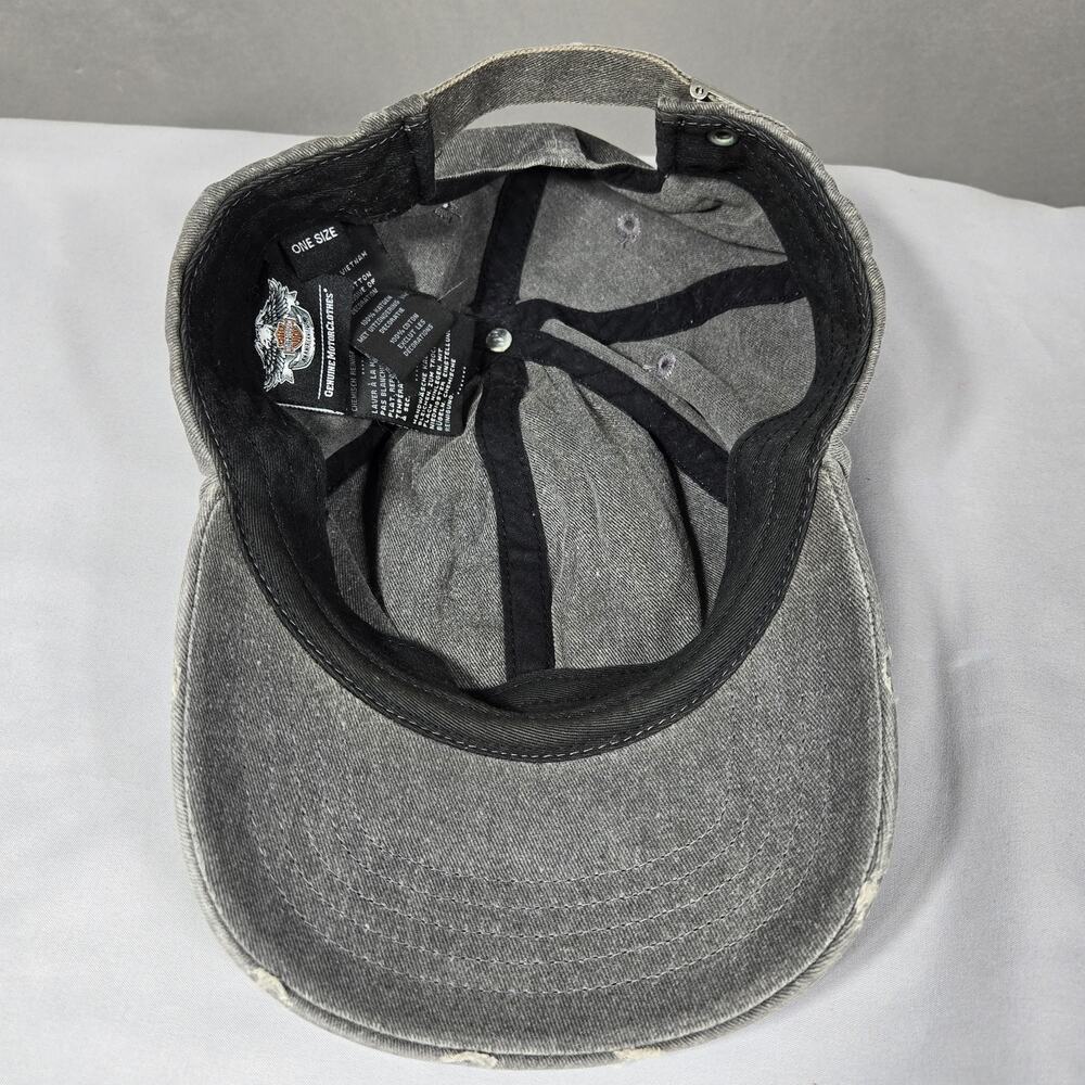Harley Davidson Hat Gray Strapback Cap Motorcycle Embroidered Distressed Biker - Picture 7 of 8